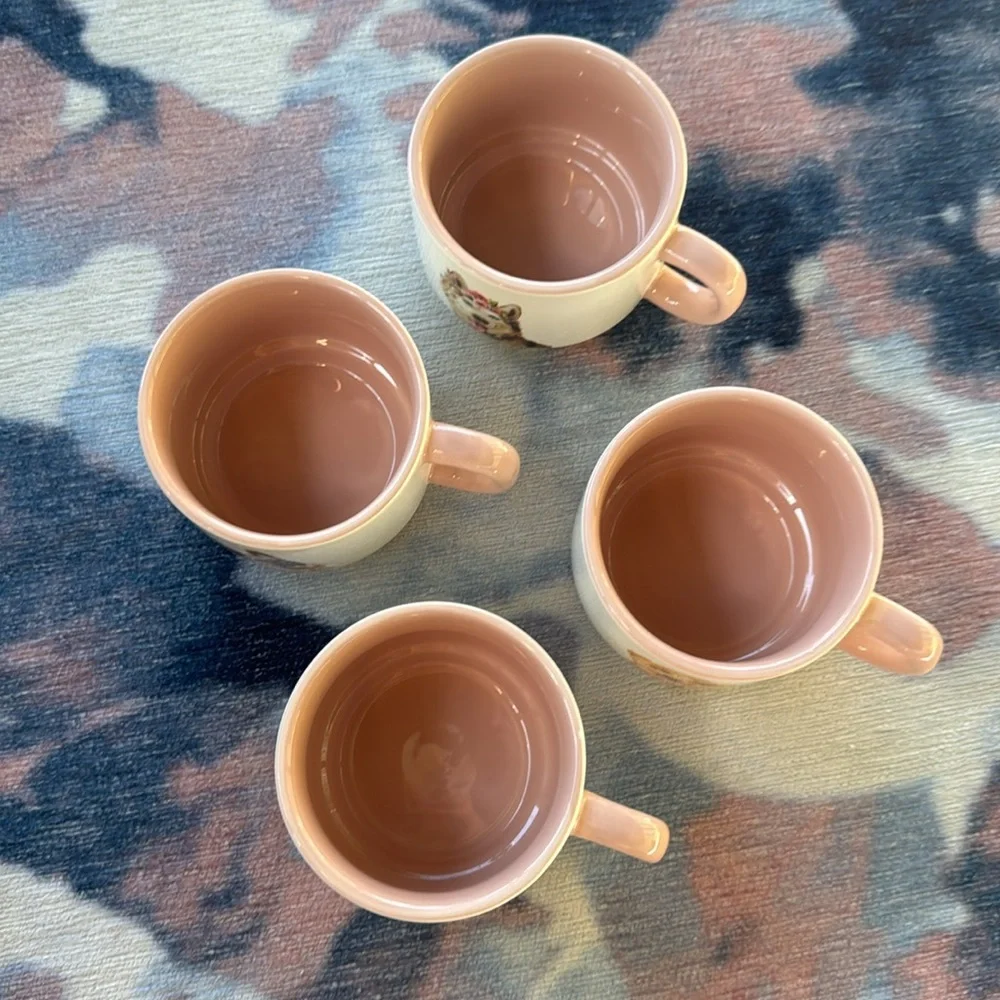 Pier 1 Dolomite Set of 4 Floral Dog Stacking Mugs